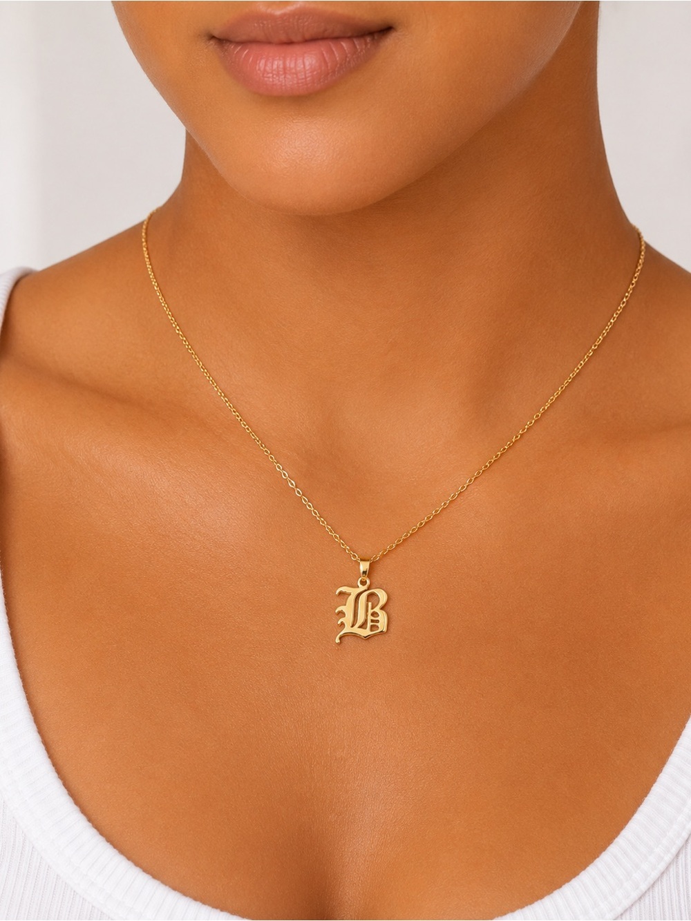 Gold Old English Initial Necklace - Letter B​